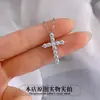 Colgante Transfronterizo Japonés y Coreano de Plata de Ley S925 Lleno de Diamantes Moissanita, Collar de Cruz Simple y Moderno, Collar de Moissanita para Mujeres