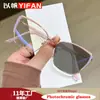 Gafas de Moda Cuadradas de Metal de Dos Tonos Ins No Recetadas Gafas Fotocromáticas Anti-Luz Azul Transfronterizas Europeas y Americanas para Mujer