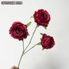 Rosa artificial individual de 3 cabezas tela de seda pintura al óleo decoración de rosa ramo boda arreglo de globos atmósfera flor falsa
