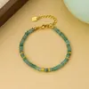 Novo Conjunto de Pulseira e Colar em Pedra Calcedônia Verde Fresca Estilo Chinês, Moderno e de Alto Padrão, Conjunto Versátil Retro de Nicho