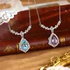Collar de Plata de Ley S925 Topacio Natural Amatista Estilo Europeo y Americano Cadena para Clavícula Forma de Gota Accesorios para Vestido de Noche de Mujer