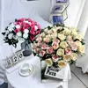 Flores Artificiales Serie Boda: Ramo Pequeño de Rosas Corazón de Hielo de 24 Cabezas, Arreglo Floral para Celebración de Bodas, Decoración de Pasillo Flores Artificiales