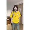 Camiseta de Manga Corta con Bordado de Perro Estilo Retro Americano y Velcro para Mujer, Verano Algodón Puro Holgada Nicho Marca de Tendencia Top Ins