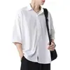 Camisa de Manga Corta Estilo Japonés para Trabajo para Hombres y Mujeres, Camisa de Algodón Holgada para Verano para Exteriores, Camisa Casual de Color Sólido de Moda
