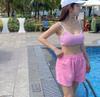 Traje de baño de tres piezas de alta gama Sweet Girl a rayas estilo dulce de puro deseo para playa con abertura para mujer