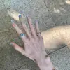 Anillo Apilable de Zafiro Azul Oceánico y Diamante, Anillo de Plata con Diseño Abierto de Doble Bola, Banda Lisa Cepillada, Venta al por Mayor de una Pieza, Estilo Chino Nuevo de Shenzhen