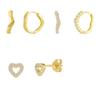 Pendientes de circonita con incrustaciones de corazón dulce y fresco con baño de latón dorado real transfronterizo de Europa y Estados Unidos, lindos pendientes para damas