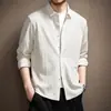 Camisa modal texturizada retro de alta gama para hombre, nuevo estilo de otoño, marca de moda, camisa casual holgada estilo 'old money'