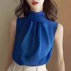 Top sin mangas Klein Blue de cuello halter y medio cuello alto para mujer, Nuevo estilo de verano 2026, Top sin mangas de estilo elegante francés