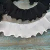 Decoração de Renda Plissada Elástica Preto e Branco de 6cm de Largura com Pérolas e Folha de Lótus para Saia Lolita Princesa