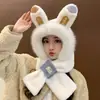 Conjunto de dos piezas de gorro y bufanda con orejas de zorro para mujer, de invierno, con bonito animal de peluche y bufanda.