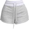Pantalones cortos deportivos grises con cordón para mujer, estilo fino de verano, cintura alta, adelgazantes, que realzan las caderas, pantalones elegantes de pierna ancha estilo A