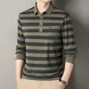 Camiseta de Manga Larga para Hombre Primavera y Otoño Nueva Casual Cuello de Solapa Hombres de Mediana Edad Raya Ancha Manga Larga Camisa Base Polo Hombre