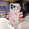 Capa Rosa Borboleta Estampada para Apple 17PM com Design de Quatro Cantos Anti-Queda e Anti-Impacto