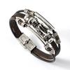 Venta al por mayor de joyería transfronteriza Pulsera de moda europea y americana de acero inoxidable grifo punk tejida a mano de cuero para hombre