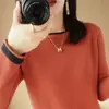 Top de algodón de manga raglán larga con diseño de punto calado y bloques de color, de diseño nicho transfronterizo, para mujer en primavera y otoño