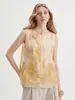MK Pedido2026 Nuevo Chaleco de Organza Estilo Chino con Bordado Floral de Hilo Dorado, Cuello Alto y Cierre de Botones para Mujer
