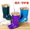 Botas de lluvia impermeables, forradas de polar, antideslizantes para mujer, zapatos de goma de tubo alto para mujer, aptas para uso en exteriores, con suela gruesa, duraderas para todas las estaciones, botas largas estilo coreano