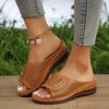 2023 Transfronterizo Talla Grande Nuevo Estilo Europeo y Americano Cuña Casual Boca de Pez Cabeza Redonda Hebilla Sandalias deslizantes de Piel PU para Mujer