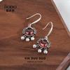 Pendientes de plata de ley S925 con cierre de larga duración para mujer, con granate rojo, estilo vintage, campana antigua, Ruyi Ping An