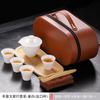 Traje de juego de té kung fu de viaje de jade de grasa de oveja, tetera portátil de una olla y cuatro tazas, tetera para coche y exteriores, traje de regalo hecho a mano