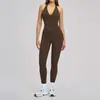 Conjunto de Fitness Deportivo al Aire Libre Europeo y Americano de Primavera, Conjunto de Yoga Ajustado de Tela Cepillada, Conjunto de Yoga con Cuello Halter Espalda Hermosa 4201