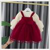 Falda de Dos Piezas para Niñas Traje de Falda Dulce de Hebra para Niños con Forro Polar Invierno Estilo Occidental Grueso Moderno Falda de Princesa para Bebé