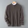 Baicai Rong Outono/Inverno Novo Cardigan de Tricô Espesso 100% Lã Pura Jaqueta Casual Masculina com Zíper e Gola Meia-Alta