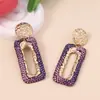Venta Caliente Transfronteriza Coloridos Completos de Diamante Hueco Cristal de Vidrio Geométricos Rectangulares Aretes Vintage de Clase Media Aretes para Mujer