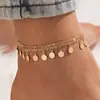 Joyería Transfronteriza Estilo Bohemio Colgante de Disco de Hierro Tobillera de Cuentas de Arroz Conjunto de Joyería para el Pie de Playa de Múltiples Capas