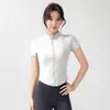 Camiseta de Manga Corta Color Nude con Cremallera Ropa de Fitness Ropa de Ciclismo para Mujer Top de Verano para Deportes al Aire Libre Yoga Pilates Entrenamiento