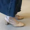 Em Estoque 2026 Novas Sandálias Elegantes de Salto Grosso Estilo Coreano de Salto Alto para Mulheres, Versáteis para Uso Externo no Verão, Sapatos Femininos com Biqueira Fechada e Costas Abertas