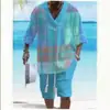 Traje Jacquard Impreso en 3D Transfronterizo para Hombre Verano Holgado Camiseta de Manga Corta Pantalones Cortos Cuello en V Traje Deportivo Traje de Dos Piezas para Hombre