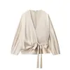 Para Comercio Exterior Europeo y Americano Transfronterizo Ropa de Mujer Aliexpress Más Vendida Moda de Verano Versátil Camisa de Doble Botonadura Decorada con Lazo