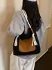 Bolsa tote de veludo estilo preguiçoso para mulheres, nicho, design de franja de corda grossa, ombro único/de mão, grande capacidade, bolsa de aula para estudantes