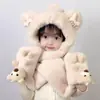 Sombrero Bufanda Guantes de Oreja de Oso Tridimensional Estilo Coreano Juego de Tres Piezas para Mujer Invierno Engrosado Cálido Sombrero para Padres e Hijos