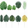 Set de Hojas Tropicales Artificiales, Hojas Falsas de Palma Monstera, Follaje Dorado y Verde para Fiesta de Carnaval Hawaiano Decoración de Mesa de Boda