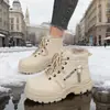 Comercio Exterior Botas de Nieve Tallas Grandes Mujer 2026 Otoño Invierno Nuevos Zapatos de Algodón Suela Gruesa Cierre Frontal con Cordones Casual Botas Martin para Mujer Tallas Grandes