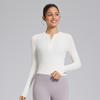 Roupa Longa de Yoga para Primavera e Outono para Mulheres, Top Henley Canelado com Botões, Roupas de Corrida e Fitness Respiráveis de Alta Elasticidade
