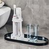 Vaso para cepillos de dientes, soporte para pasta de dientes, a prueba de polvo, soporte para cepillos de dientes tres en uno para baño