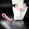 Set de pinzas para pezones de collar SM accesorios, juguete sexual de restricción de orejas de gato de cuero brillante, pinza para pezones con cadena de perlas y diamantes rosas productos eróticos