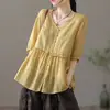 Diseño de cuello en V con clavícula expuesta, top corto holgado de algodón y lino, sin elasticidad, nuevo outfit de verano dopamina, camiseta de pullover