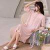 Novo vestido de noite de manga de três quartos Tencel algodão liso cor sólida renda pequena qualidade V-neck pijamas sexy over-the-knee vestido estilo fada