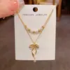 Moda Estilo Coreano y Japonés Lujo Ligero Versátil Doble Capa Cinta de Cuentas Lazo Collar Cadena para el Cuello Simple Exquisito