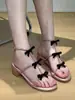 Sandalias Romanas Doradas con Brillo, Punta Abierta y Moño para Mujer 2025 Nuevo Estilo Tacón Medio Grueso Tacones Altos Impresionantes