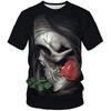 2026 Comércio Exterior Transfronteiriço Impressão Digital 3D Caveira de Terror Tendência Personalizada Moda Estilo de Rua Camiseta de Manga Curta Conjunto de 2 Peças Dropshipping