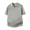 Nueva camisa polo de verano a rayas de manga corta para hombre 2026, estilo coreano, corte ajustado, color liso, casual, ligera, moderna