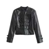 Ropa de comercio exterior para mujer 2026 Estilo europeo y americano moderno casual simple chaqueta de cuero sintético con nudo y decoración de botón A711964