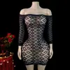 Comercio exterior transfronterizo estilo europeo y americano hueco ajustado al cuerpo ceñido transparente encaje puro deseo hueco vestido