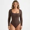 Vendas Diretas da Fábrica Bodysuit de Manga Longa com Decote Quadrado Apertado Modelador Peça Única Camiseta Bodysuit Sexy para Menina Quente